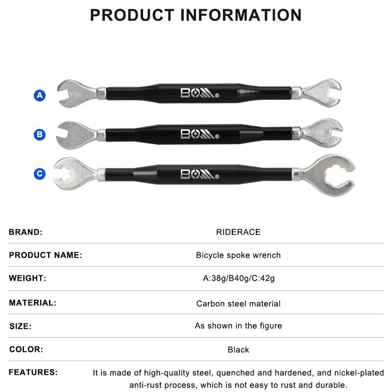 3 Bike Spokes Wrench Carbon Steel